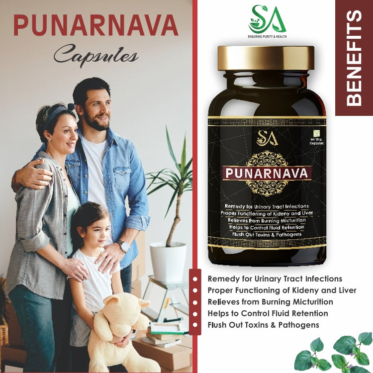 PUNARNAVA Capsules| Good Gut Health & Healthy Appetite| Heart and Urinary Health|UTI|Kidney|Liver|Fluid retention| – 60 Veg capsules| MEN HEALTH WELLBEING