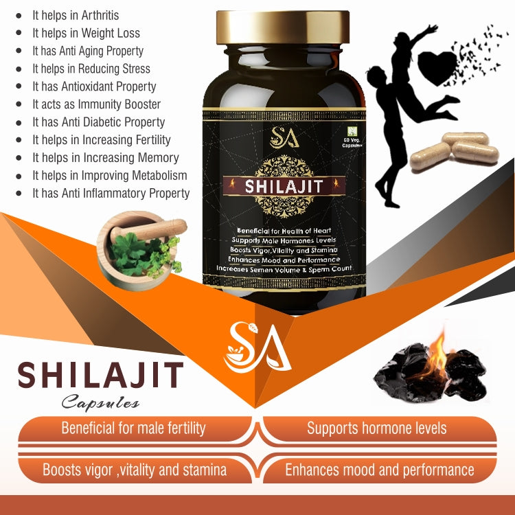 Shilajit Original - 60 Veg Capsules Stamina & Reproductive Health Support,Improve Immunity