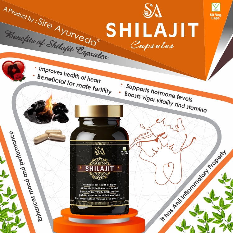 Shilajit Original - 60 Veg Capsules Stamina & Reproductive Health Support,Improve Immunity