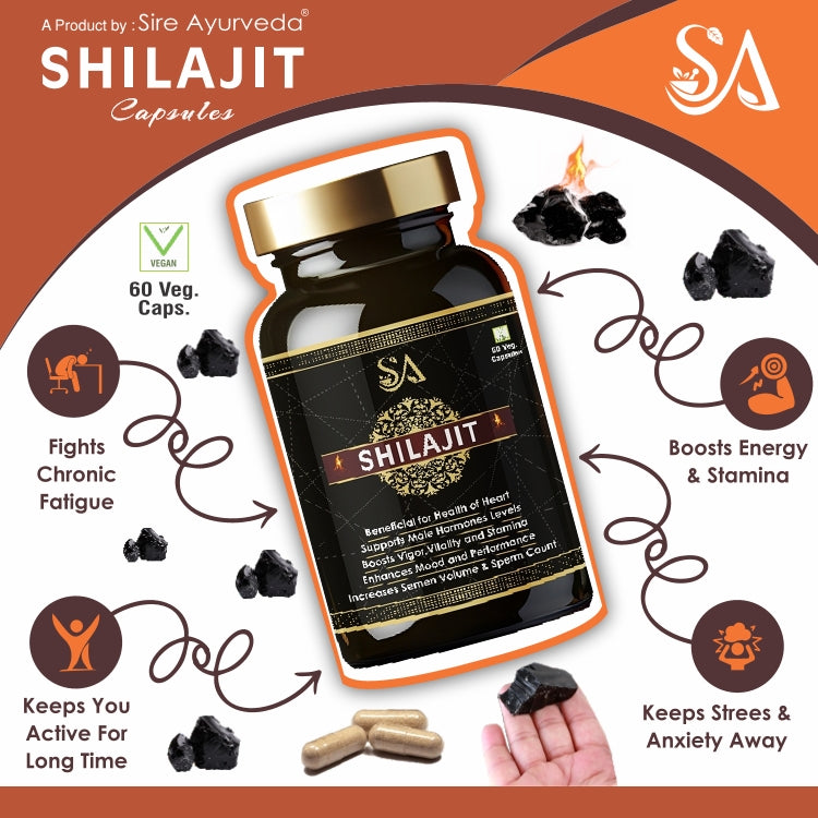 Shilajit Original - 60 Veg Capsules Stamina & Reproductive Health Support,Improve Immunity
