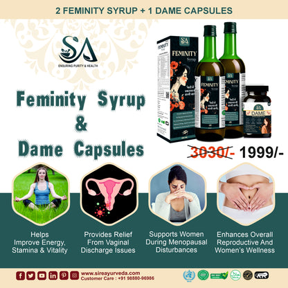 🌸 Sire Feminity & Dame Combo – Complete Women’s Wellness Support (Ayurvedic Syrup + Capsules)