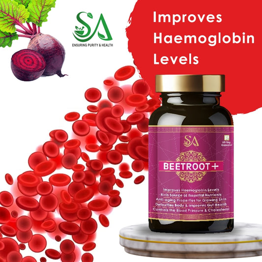 Sire Ayurveda Beetroot(Capsules Iron Supplement, Increases Hemoglobin, Ideal for Sensitive Stomachs - Non-Constipating, Red Blood Cell Supplement, 60 Capsules)