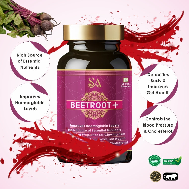 Sire Ayurveda Beetroot(Capsules Iron Supplement, Increases Hemoglobin, Ideal for Sensitive Stomachs - Non-Constipating, Red Blood Cell Supplement, 60 Capsules)