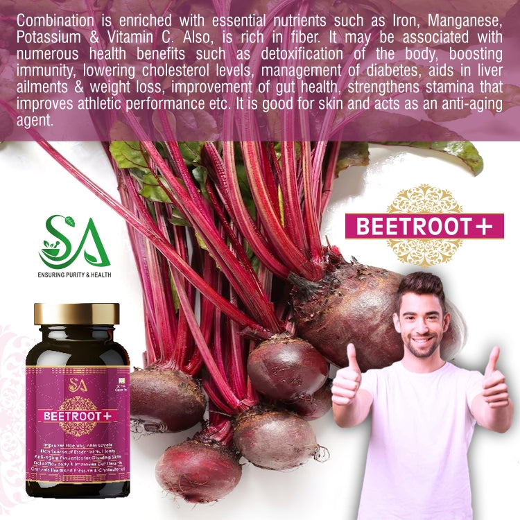 Sire Ayurveda Beetroot(Capsules Iron Supplement, Increases Hemoglobin, Ideal for Sensitive Stomachs - Non-Constipating, Red Blood Cell Supplement, 60 Capsules)