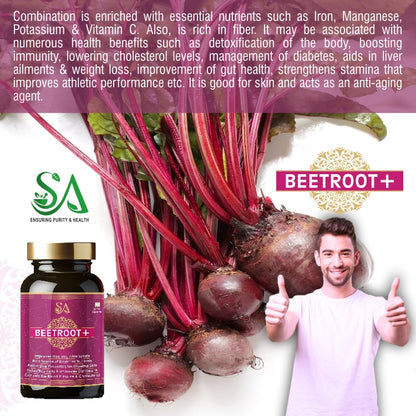 Sire Ayurveda Beetroot(Capsules Iron Supplement, Increases Hemoglobin, Ideal for Sensitive Stomachs - Non-Constipating, Red Blood Cell Supplement, 60 Capsules)