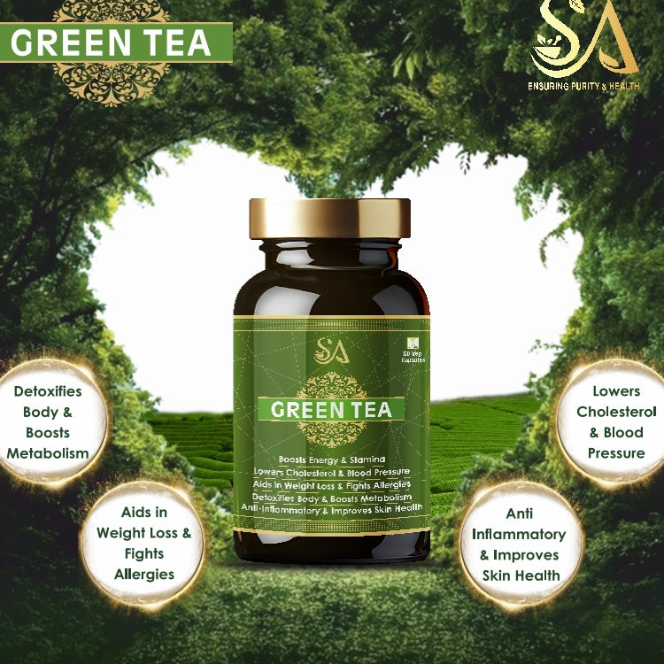 Sire Ayurveda Green Tea Capsules: Metabolism Boost|Weight Loss | Lowers cholesterol | blood pressure| Skin Health -60 Capsules