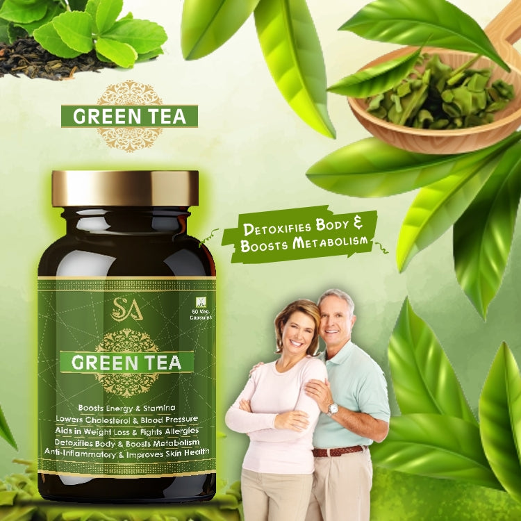 Sire Ayurveda Green Tea Capsules: Metabolism Boost|Weight Loss | Lowers cholesterol | blood pressure| Skin Health -60 Capsules