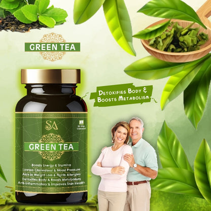 Sire Ayurveda Green Tea Capsules: Metabolism Boost|Weight Loss | Lowers cholesterol | blood pressure| Skin Health -60 Capsules
