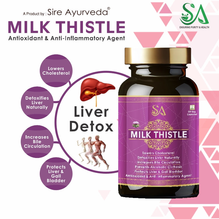 Sire Ayurveda Milk Thistle Capsules | 60 Veg Capsules | For Liver Support & Liver Detox | For both Men & Women