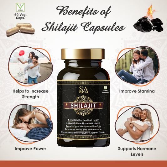 Shilajit Original - 60 Veg Capsules Stamina & Reproductive Health Support,Improve Immunity