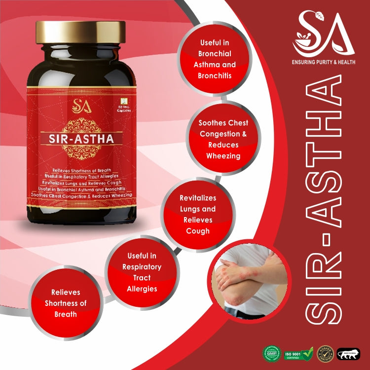 Sire Ayurveda SIR-ASTHA Ayurvedic Capsule, Relief from breath shortness, Congestion, Coughing, Respiratory Disorder,Easy Breathing, Lungs Health & Wellness 60 Capsules