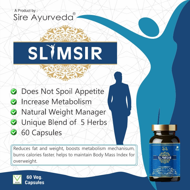 Sire Ayurveda SLIMSIR Beneficial for body weight management, Boost metabolism, Detoxifies body, Unwanted fat, Burns caloriescapsules(60)